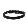 Black genuine leather collar with geometric metal pendant on adjustable 41-50cm chain