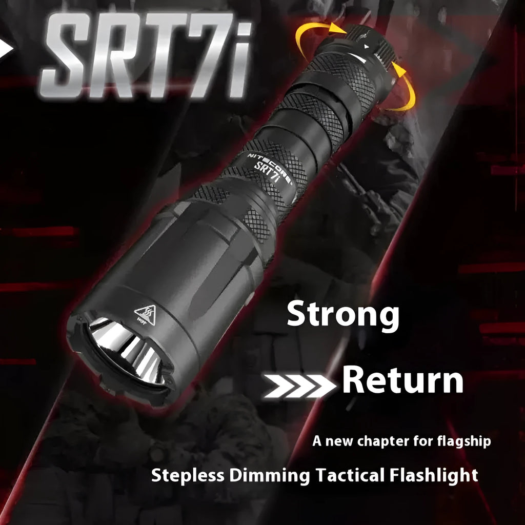 SRT7I standard tactical flashlight with strong light, aluminium alloy body, and magnetic ring dimming