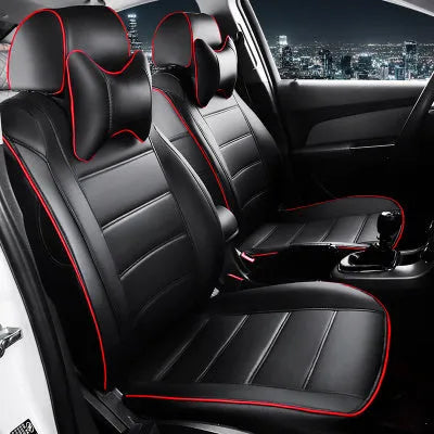 Genuine cow leather car seat cover in beige and black with red accent colour options