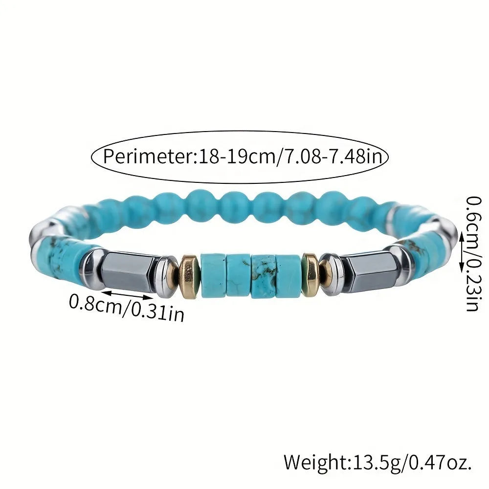 Handmade retro men's bracelet with turquoise and haematite beads, colour CZL165