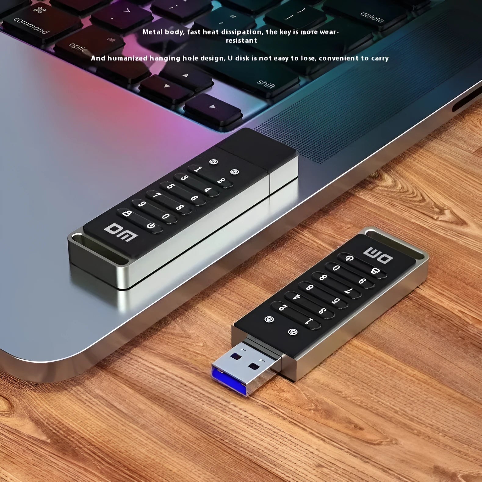 64GB metal USB flash drive with fingerprint scanner for security.