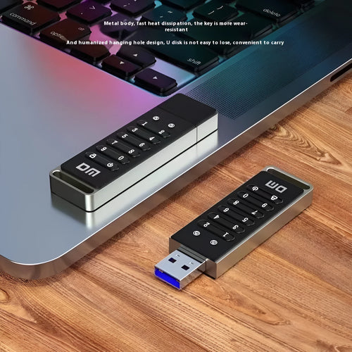 64GB metal USB flash drive with fingerprint scanner for security.