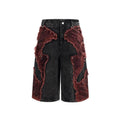 Distressed denim cropped pants with wide-leg cut and mid-high waist in cotton fabric