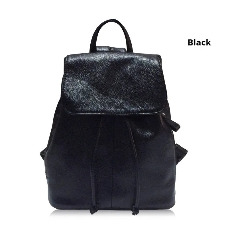 Black genuine leather women's backpack with multiple compartments and street style design