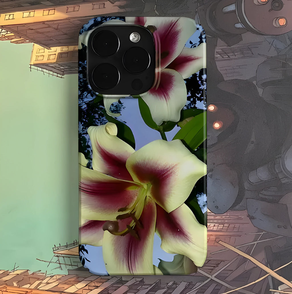 Dark Night Flower Trend Retro Art design on a hard shell iPhone case, showing glossy and frosted finish options.
