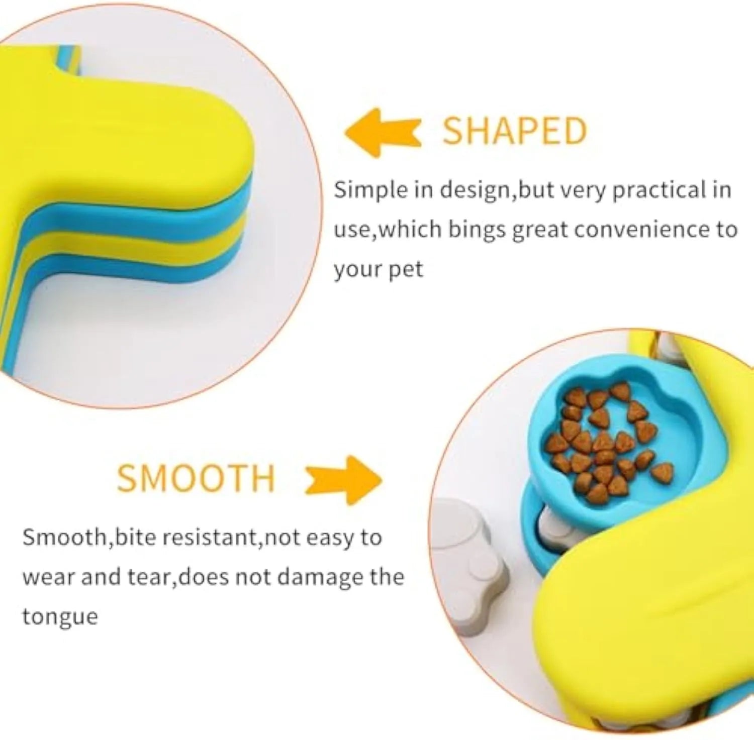 Yellow three-layer rotating dog puzzle feeder bowl with anti-slip base.