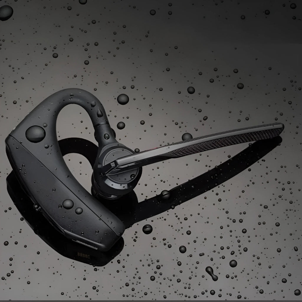 Black stereo Bluetooth sports headphones with a battery display on a plastic frame.