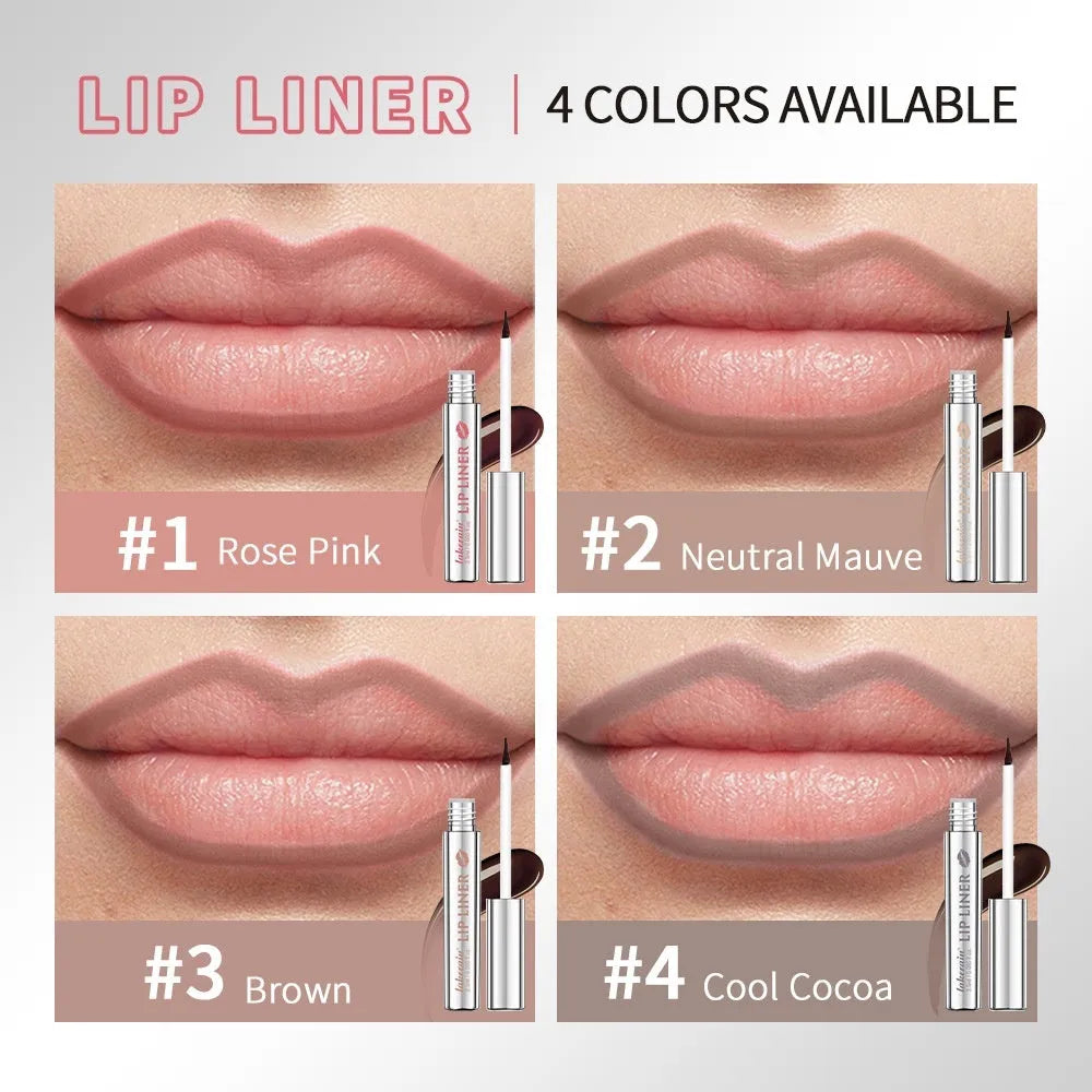 Matte finish lip liner pencil with pointed toe tip in four colour shades