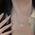 Silver butterfly necklace and bracelet set for women with electroplated copper construction