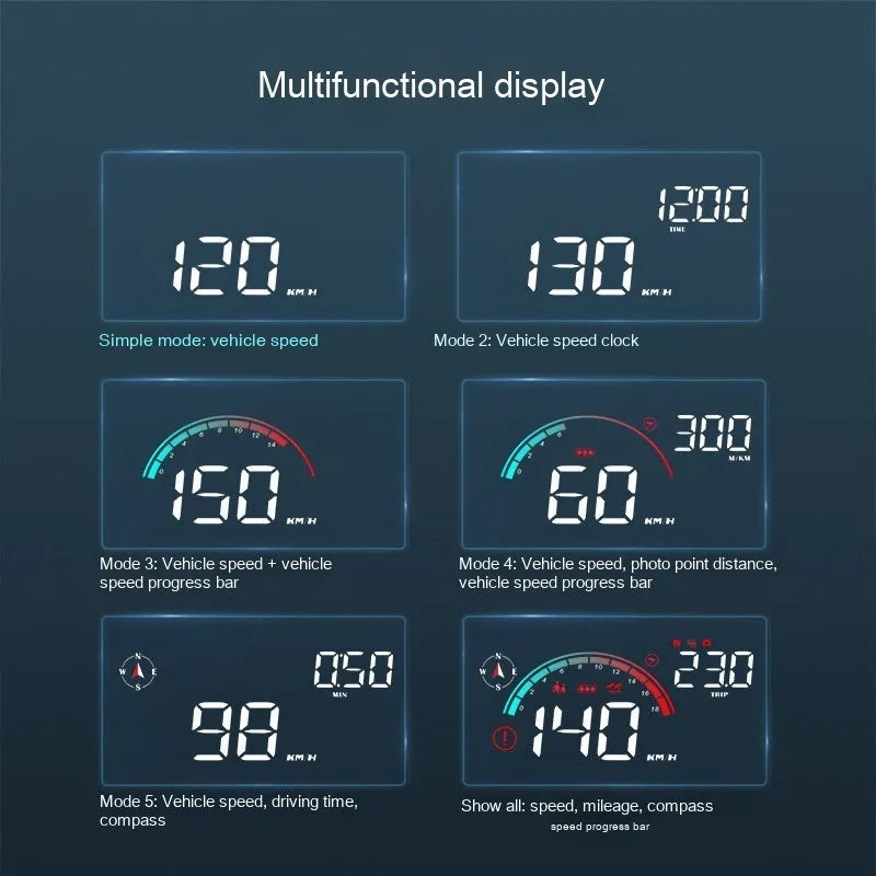 Black head-up display car projector for GPS speed and compass information with universal vehicle compatibility