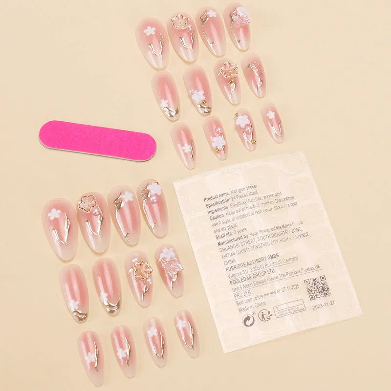 Gold Silk Butterfly colour artificial nails with flower gilding and gradient design