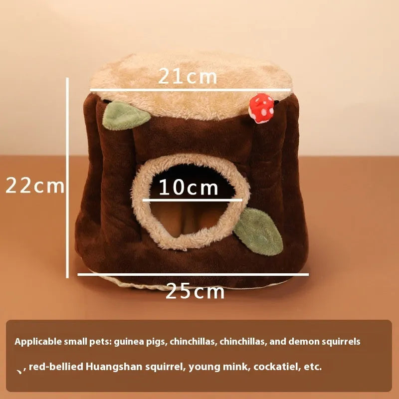 Brown washable hanging stump nest for rabbits with three size options