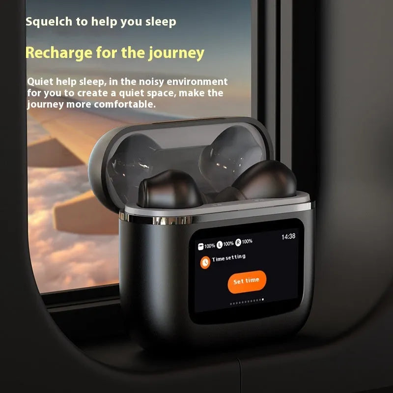Touch screen wireless noise reduction in-ear Bluetooth headset in Black LX10 with digital display