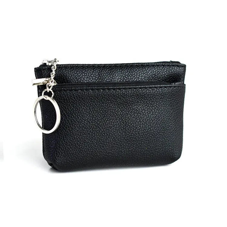 Women's Korean-style soft leather key wallet in solid colour with lychee grain texture, short length, and ID card slot