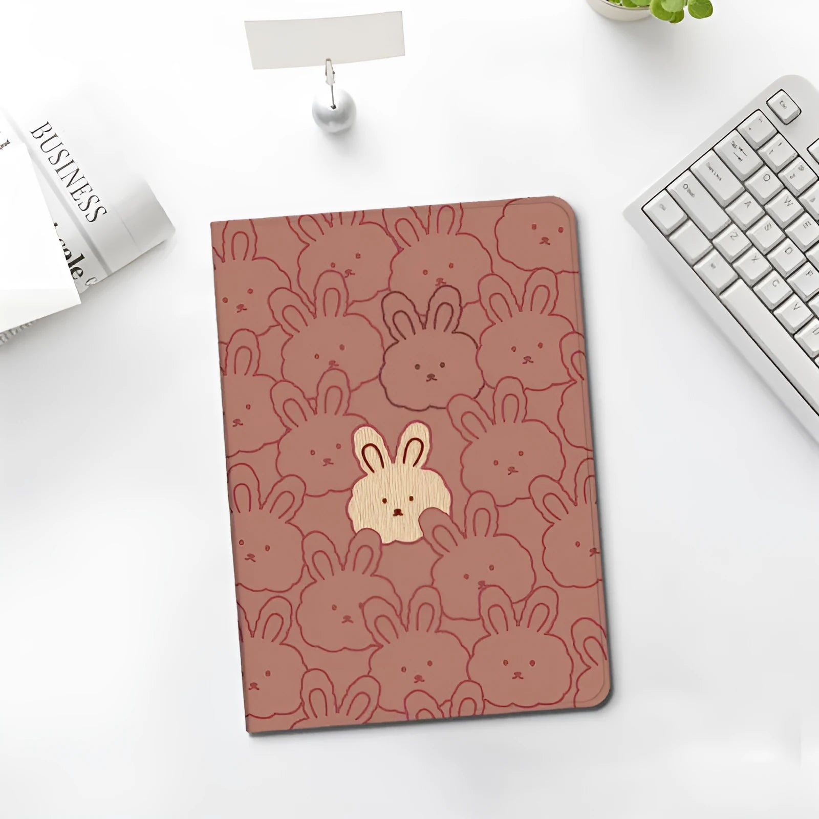 Cartoon cute rabbit silicone computer case for iPad in book full screen design with pen slot
