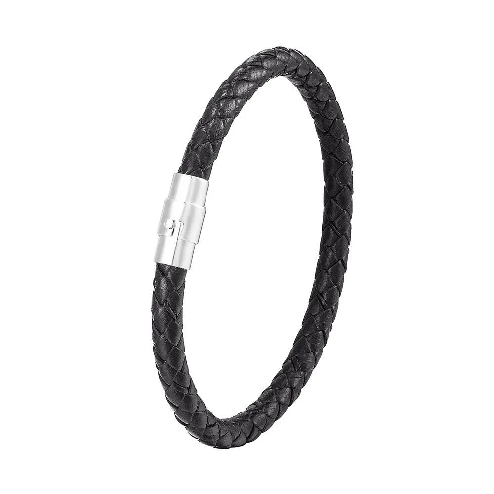 Men's titanium steel geometric wire bracelet with a magnetic clasp in a boyfriend style.