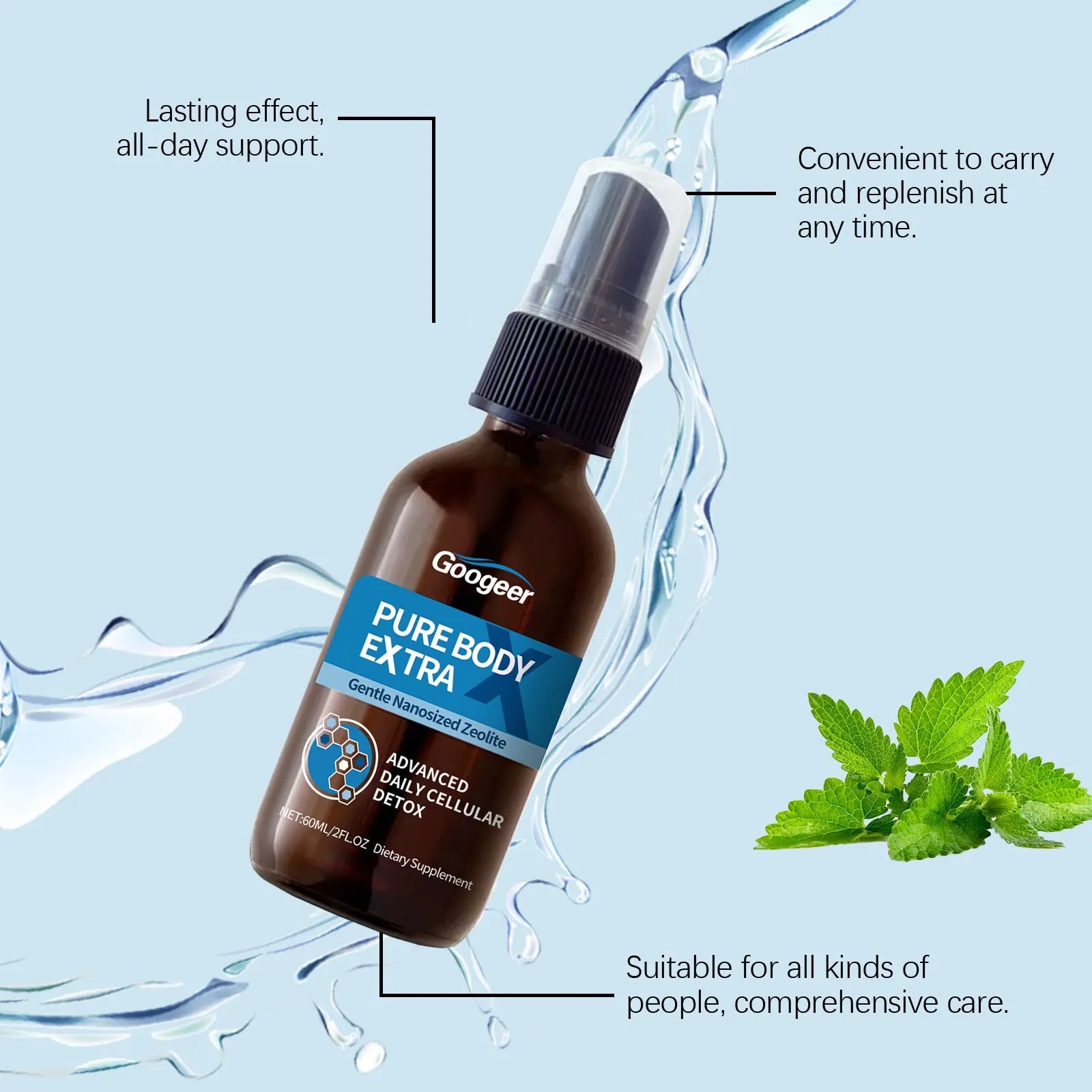 Googeer body care oral spray bottle with 60ml capacity for oral treatment