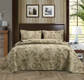 Blue cotton bedspread with American floral and bird pattern, three-piece quilted set
