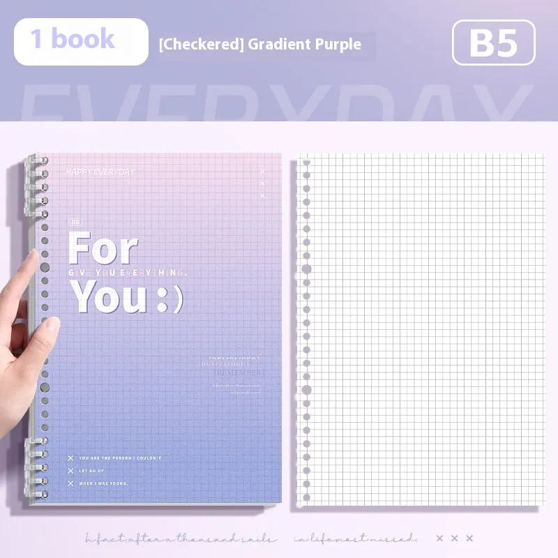 Removable coil gradient notebook in blue green pink purple colours with PP cover
