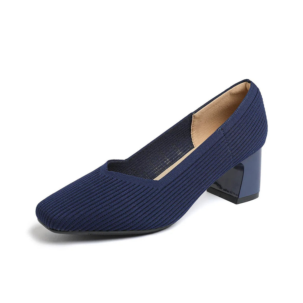Women's knitted block heel shoes square toe breathable fabric upper mid-heel 3-6cm for commuting