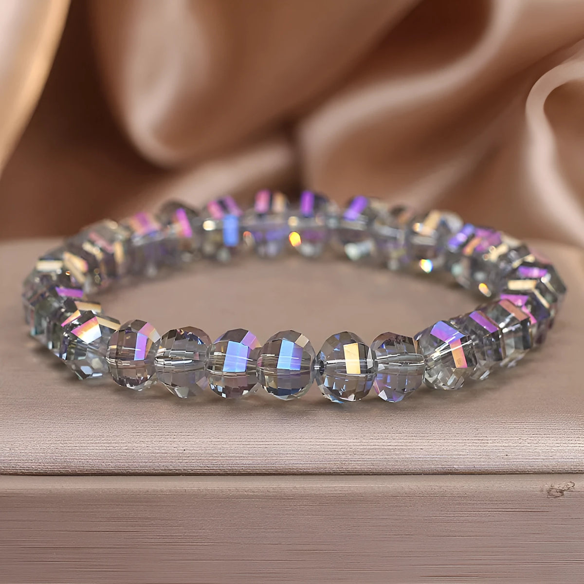 Women's handmade artificial crystal bracelet in ethnic style, available in white, green, gray, and purple