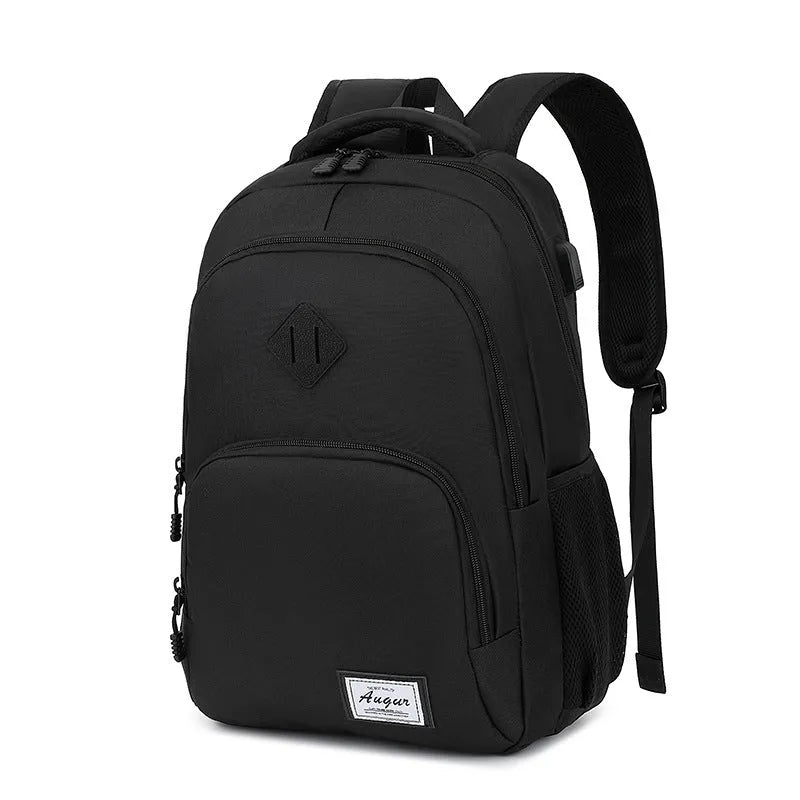 Grey lightweight travel backpack with USB charging port and trolley case sleeve