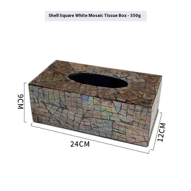 Modern minimalist rectangular shell storage box with removable organiser for tissues and small items.