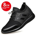Men's black genuine leather height increase casual shoes with round toe and chunky heel.