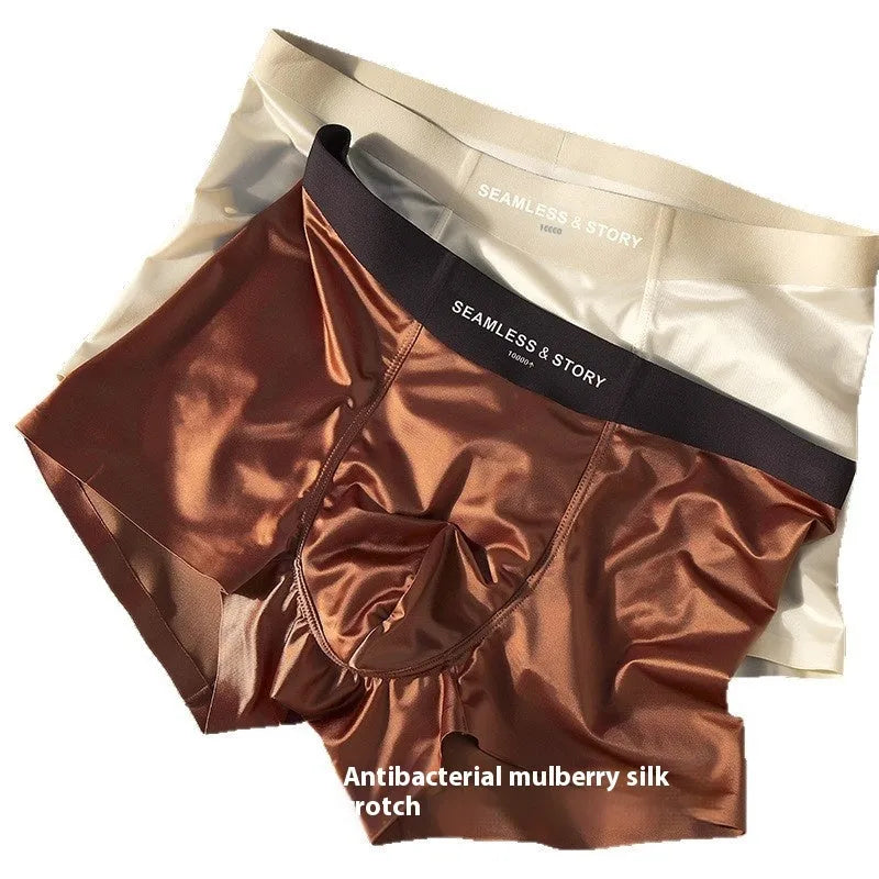Men's ice silk boxer shorts in solid colours showing mid waist traceless design