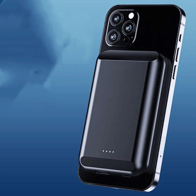 Magnetic wireless power bank 5000 mAh in black blue green pink or white colours