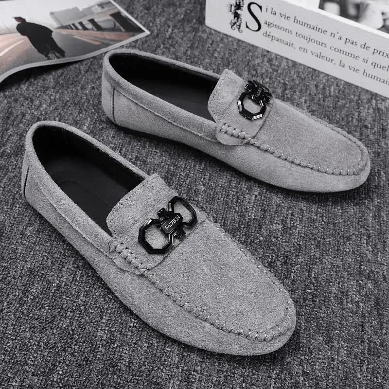 Men's black and grey suede casual shoes with rubber soles for summer.