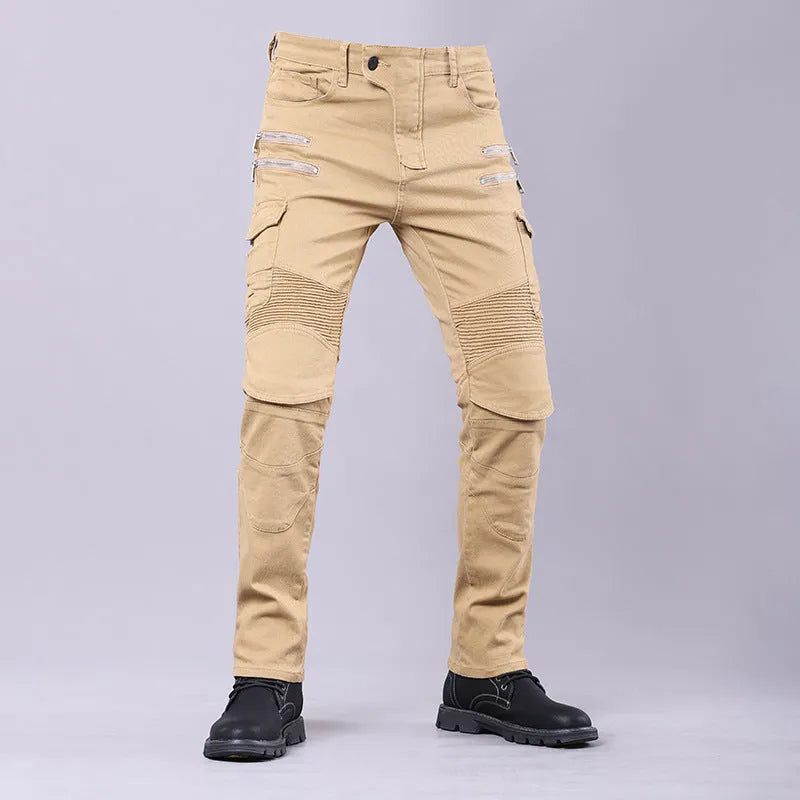 Cotton blend motorcycle riding jeans in black with protective gear for men and women