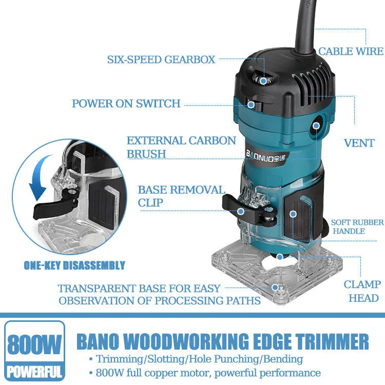 Electric router slotting machine with plastic body and 15 milling cutters for woodworking engraving