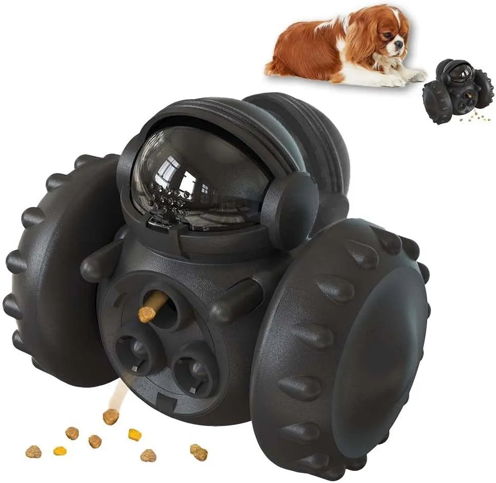 Robot design dog treat dispenser toy with roller mechanism in five colour options