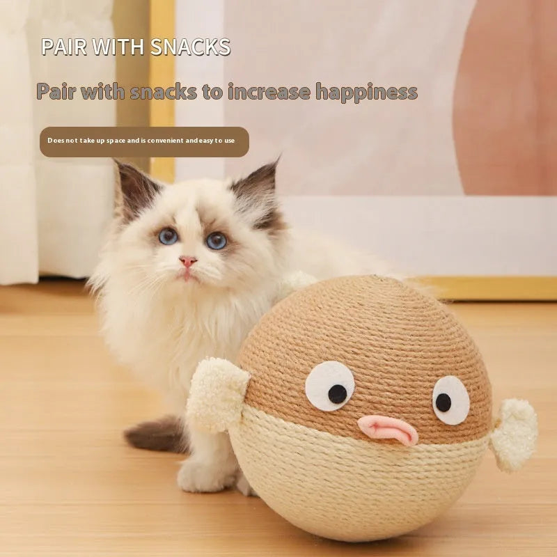15cm sisal hemp cube pet puzzle feeder with puffer leakage food design for cats and dogs.