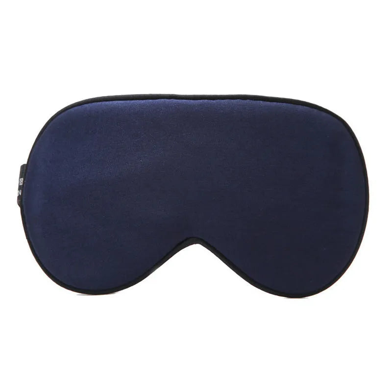 Double-sided mulberry silk eye mask in black with embroidered design, 22x11cm shaded view