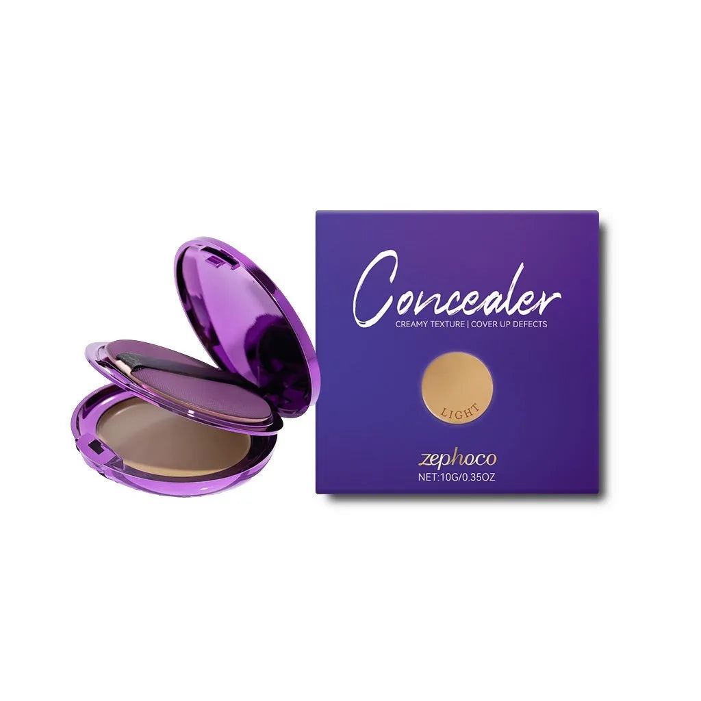 Efficient liquid concealer makeup in six colour options with water-based formula containing titanium dioxide and sweet almond oil