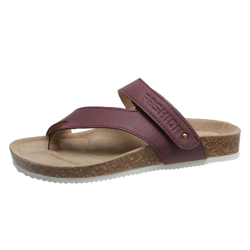 Flat toe ring thick-soled flip-flops in solid colour with artificial PU upper and foam sole