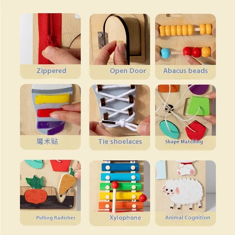 Wooden wall game busy board for cognitive exercise children aged 4-6 46x15.5x18 cm