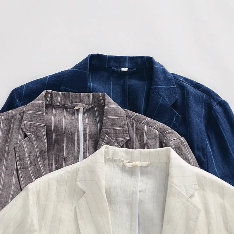 Men's linen striped casual jacket in coffee colour for everyday wear