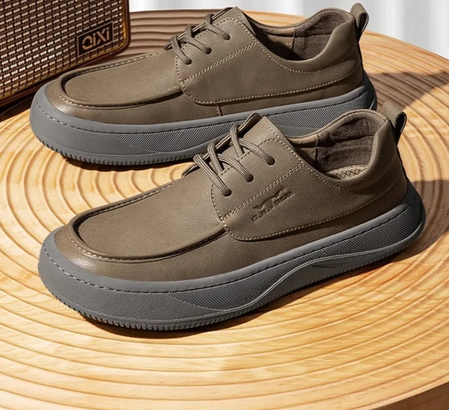 British retro brown leather casual shoes with big toe design and rubber soles
