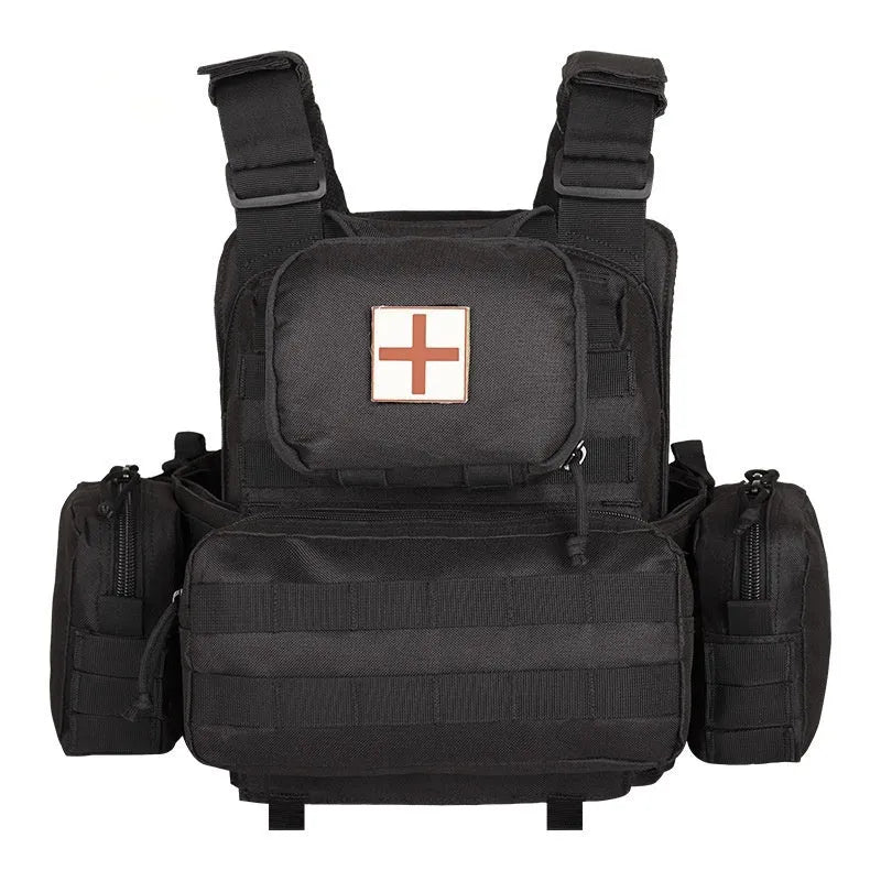 Polyester camouflage tactical vest in army green, black, green CP, or jungle camouflage patterns for outdoor training