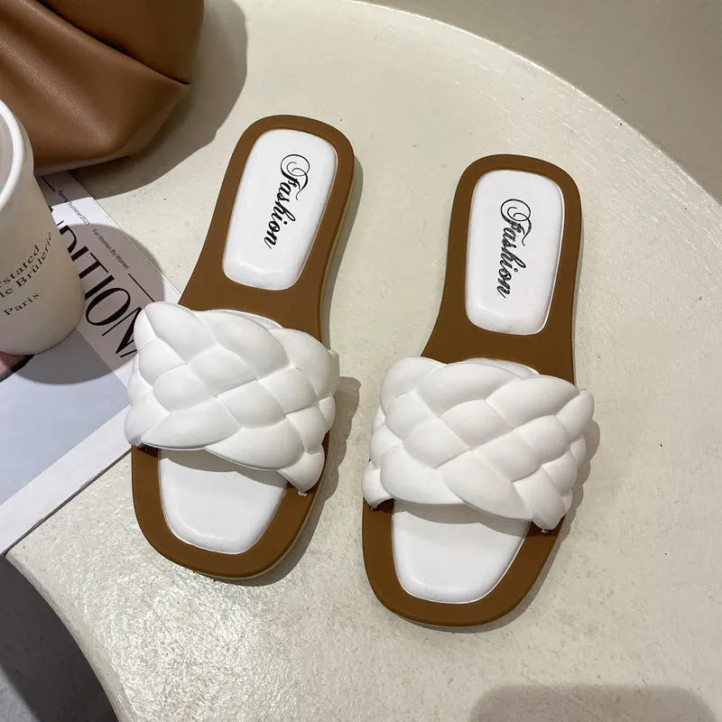 Women's plaid pattern beach sandals with thick anti-skid PVC soles in four colour options