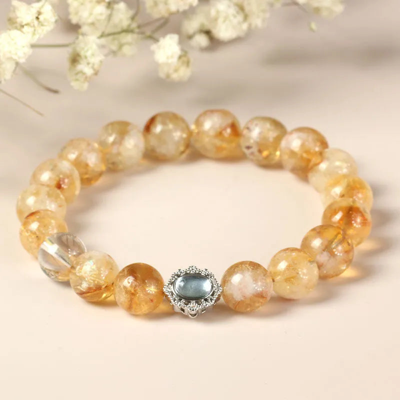 Geometric citrine crystal bracelet with 10mm polished stones and unisex design