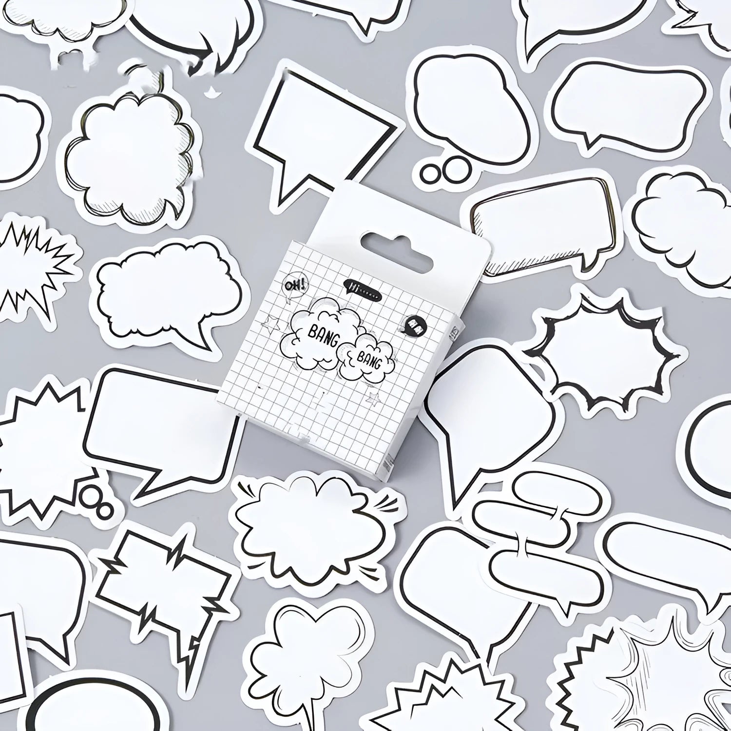Momo original boxed stickers with black and white cartoon bubble designs for DIY craft decoration.