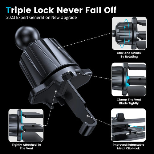 Universal rechargeable car phone holder clipped to air vent, M06-AV6S colour