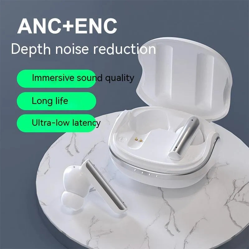 Wireless Bluetooth earphone P60PRO in milky white with metal build and charging compartment