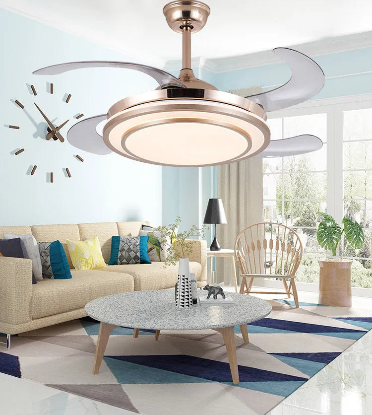 Home full spectrum eye protection LED fan chandelier 36 inch gold with invisible ABS blades