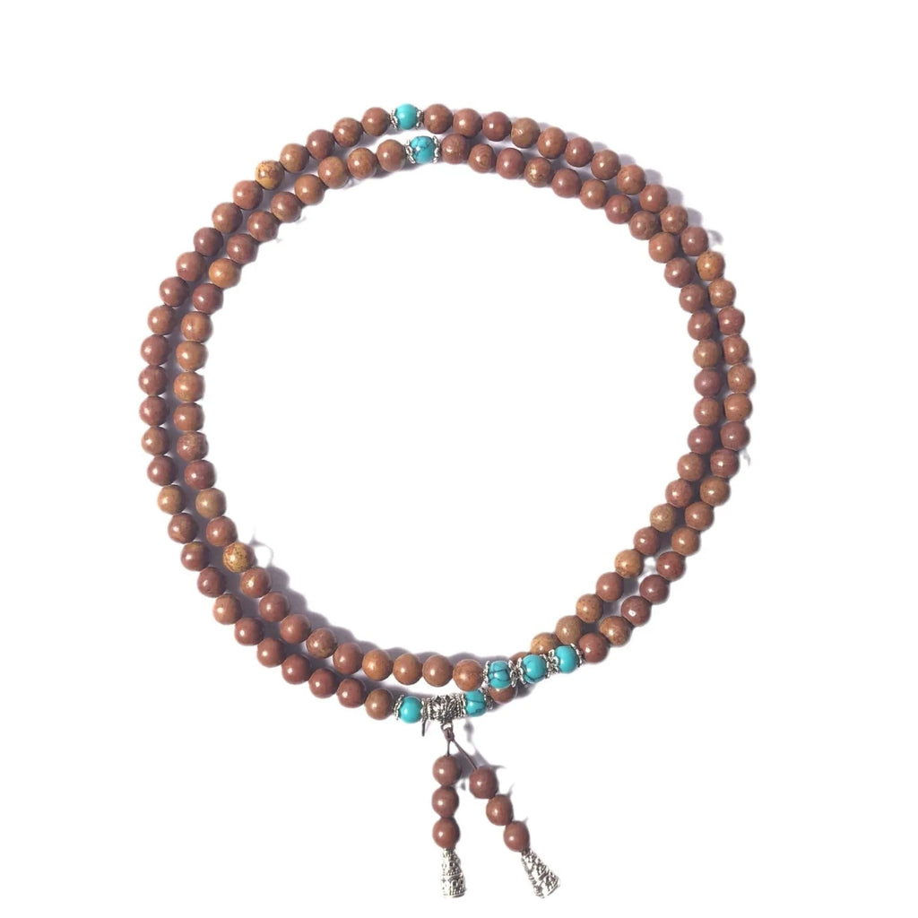 108 bead natural stone bracelet with hand-polished geometric lvzhu beads measuring 5-6mm diameter