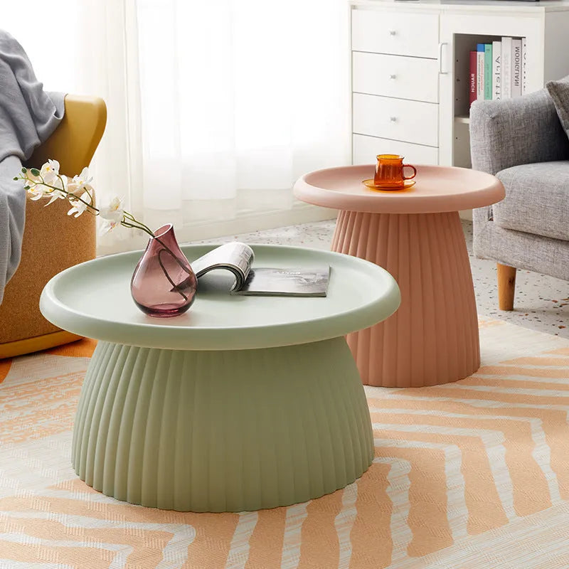 Mushroom-shaped small coffee table in gray, plastic, modern simple style for balcony or living room